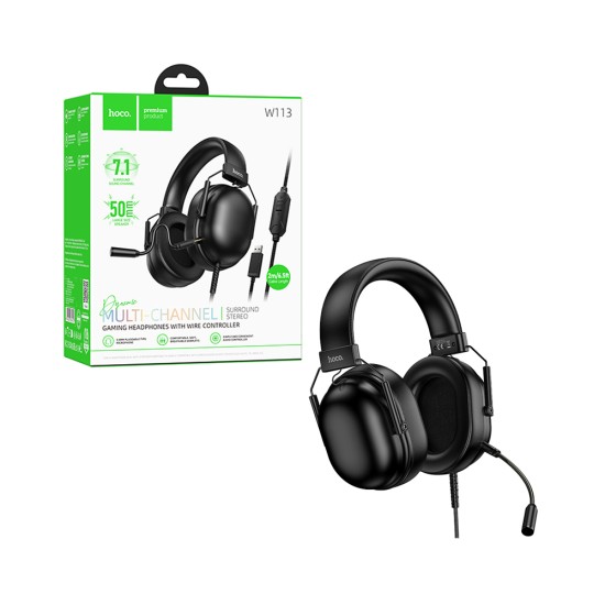Auscultador Gaming Hoco W113 com fio USB Dinâmico 7.1 Canais Preto